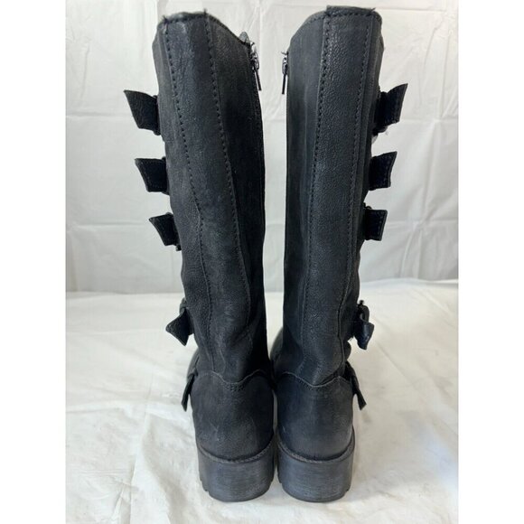 MIA Aleshia Tall Black Suede Knee High Boot w Buckles Zip biker Size 8.5 - Picture 4 of 14